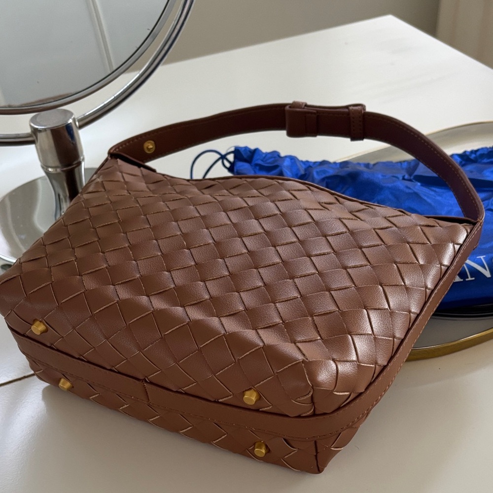 Brown Woven Leather Shoulder Bag
